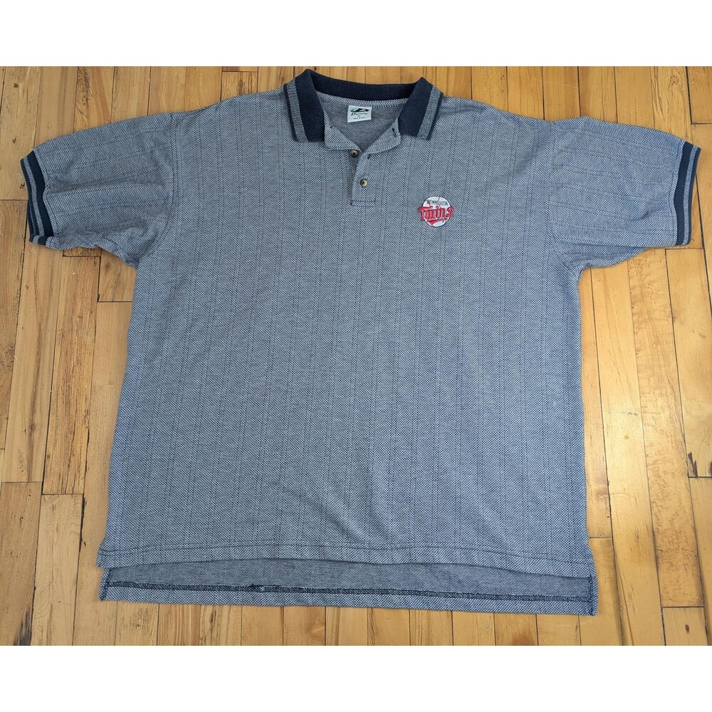 Vintage 90s/Y2K Blue Pinstripe Polo Shirt w/ Embroidered Logo, Size XL Dad Core